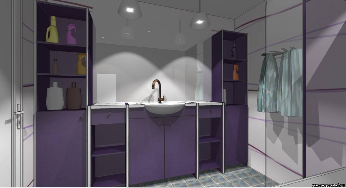 интерьер ванной в фиолетовом цвете
