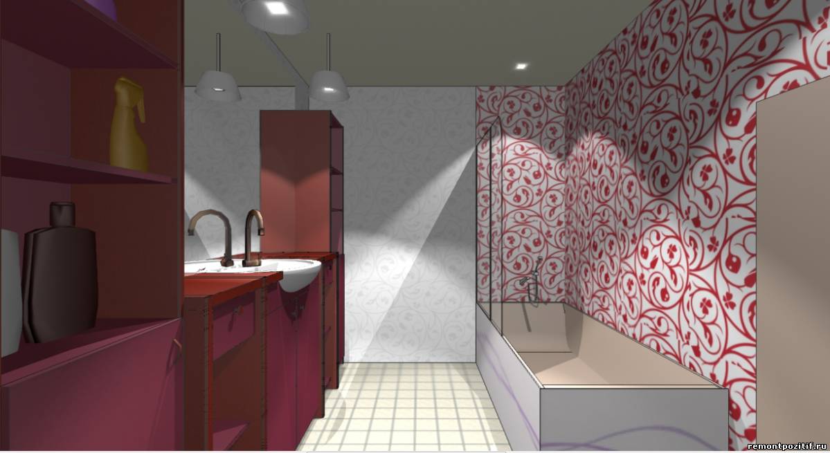 дизайн ванной в красном цвете
