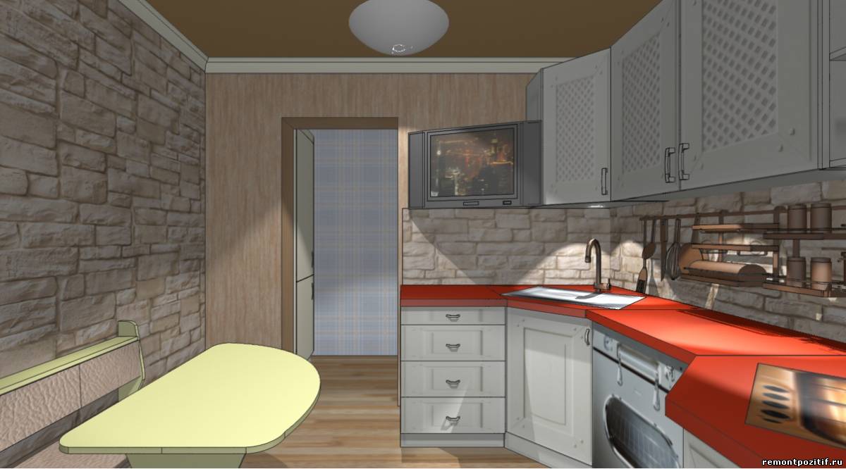 интерьер кухни в стиле кантри с элементами минимализма