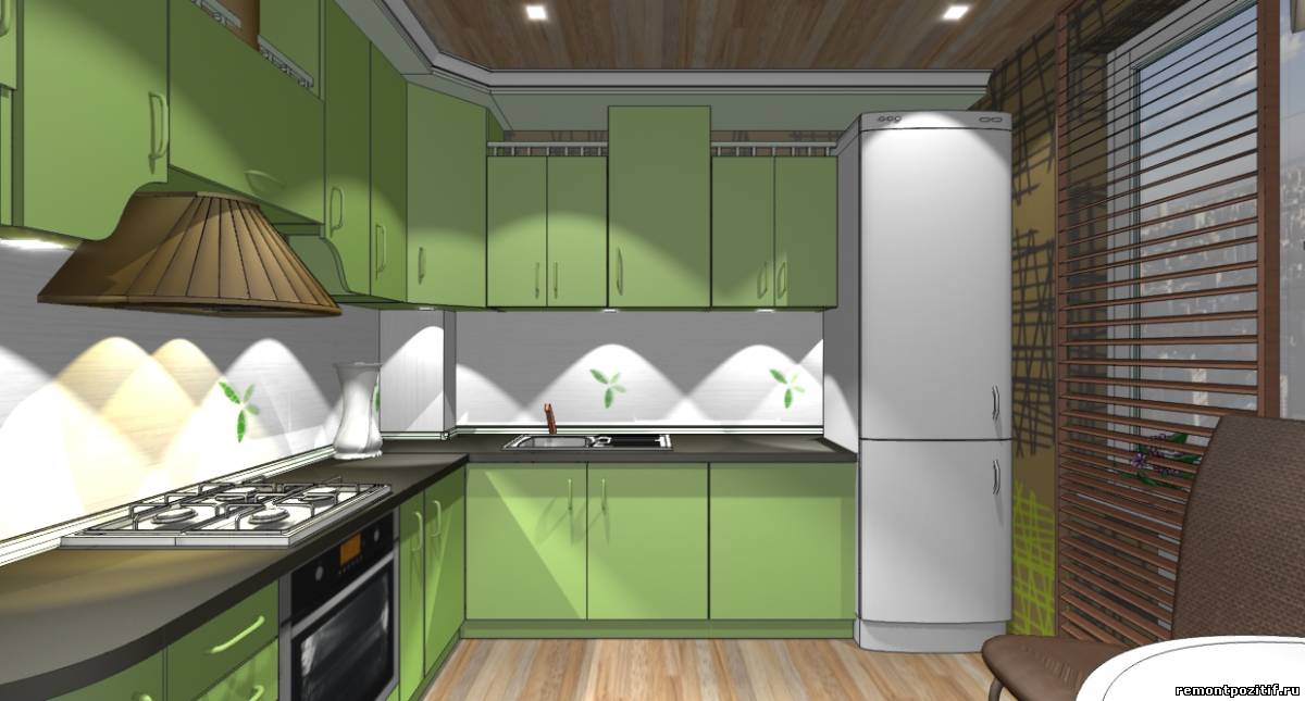 интерьер кухни в зеленом цвете