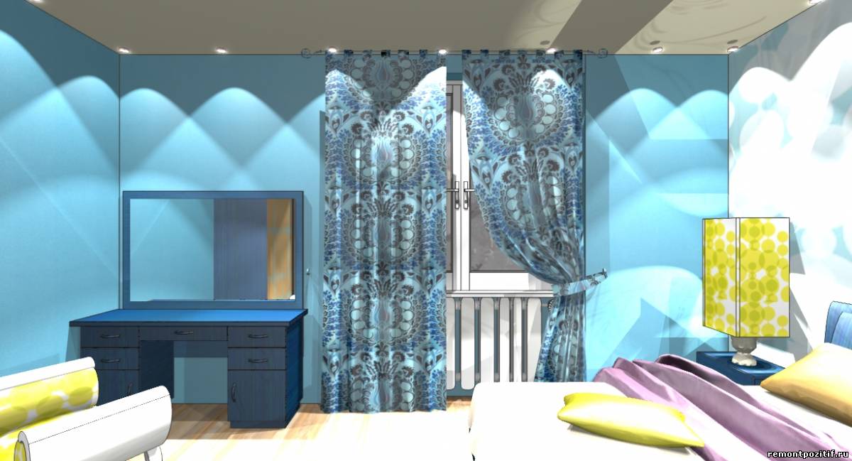 дизайн спальни в синем цвете