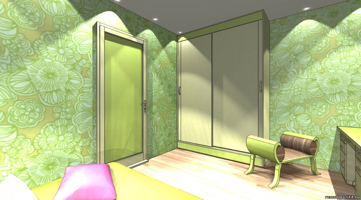 интерьер спальни в зеленом цвете