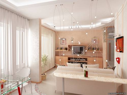 Фото Дизайн гостиной, совмнной с кухней
